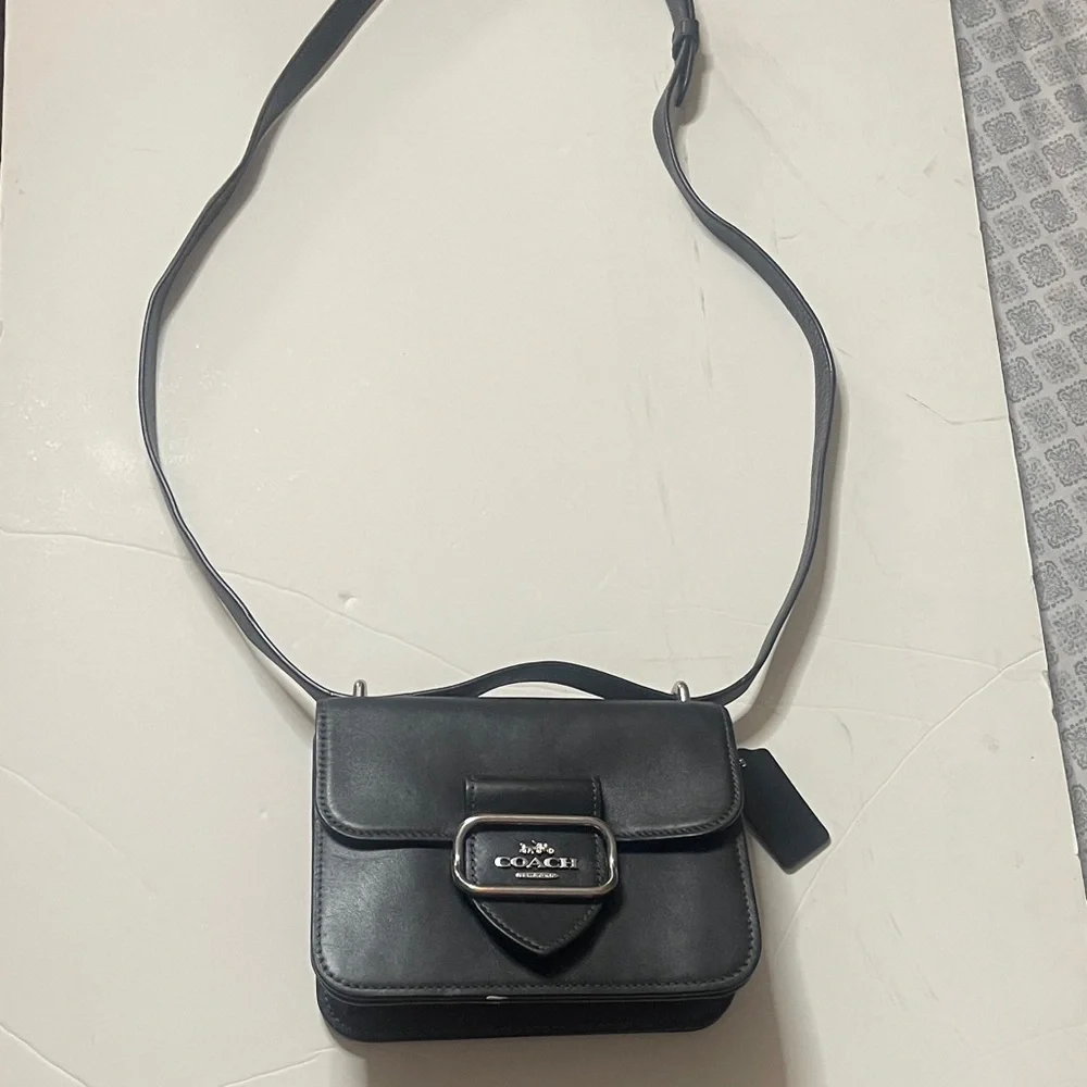 Coach Black Leather Crossbody with Silver-Tone Buckle - Picture 7 of 8